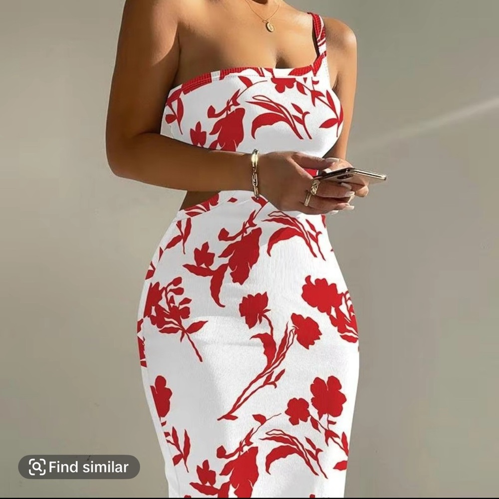 Red and White Floral Dress
